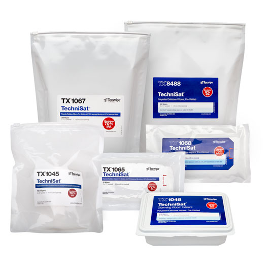 Variety of Texwipe TechniSat pre-wetted, non-sterile, cleaning clothes. TX1045, TX1048, TX1065, TX1057, TX1068, TX8488.