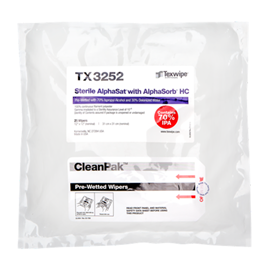 Picture of Sterile AlphaSat®  with AlphaSorb® HC TX3252 Pre-Wetted Cleanroom Wipers, Sterile