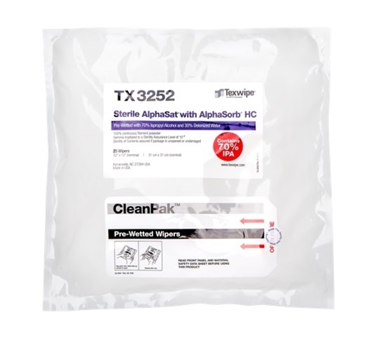 Picture of Sterile AlphaSat®  with AlphaSorb® HC Pre-Wetted Cleanroom Wipers, Sterile