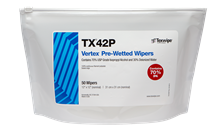Vertex® TX42P Pre-Wetted Cleanroom Wipers, Non-Sterile