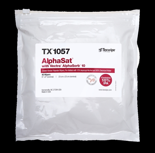 Picture of AlphaSat® with Vectra® AlphaSorb® 10 TX1057 Pre-Wetted Cleanroom Wipers, Non-Sterile