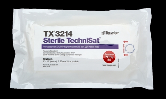 Sterile TechniSat® TX3214 Pre-Wetted Nonwoven Cleanroom Wipers